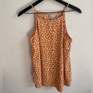 Francesca’s Orange Floral Sleeveless Top